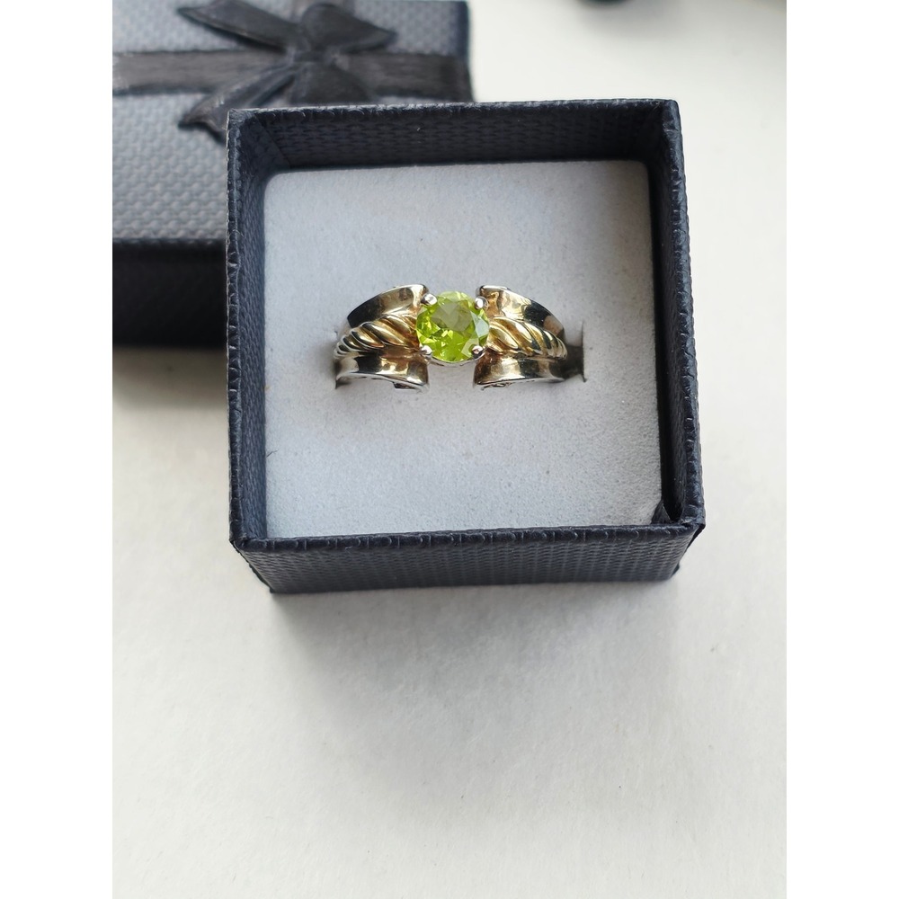 925 Sterling Silver Peridot Two Tone Rope Filigree Ring Size 7.5 August Birth